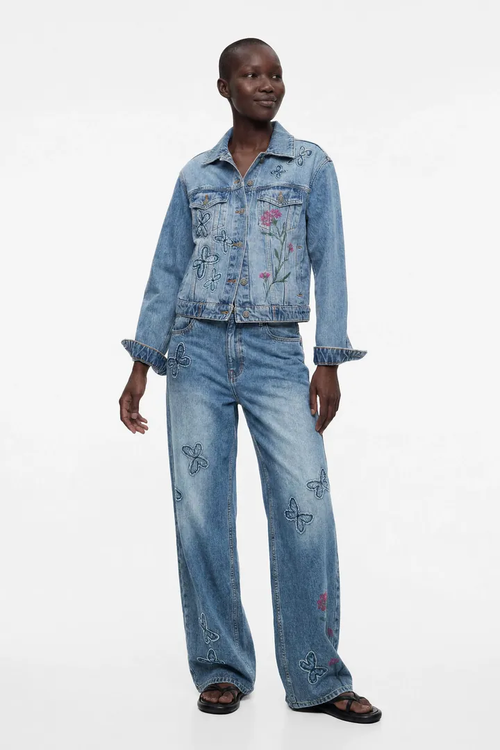 Desigual, Pantalón Vaquero Mariposas wide leg, Mujer, Algodon, Azul, 34