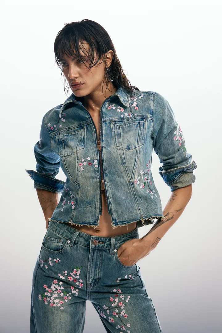 Desigual, Chaqueta denim bordada, Mujer, Algodon, Azul, L