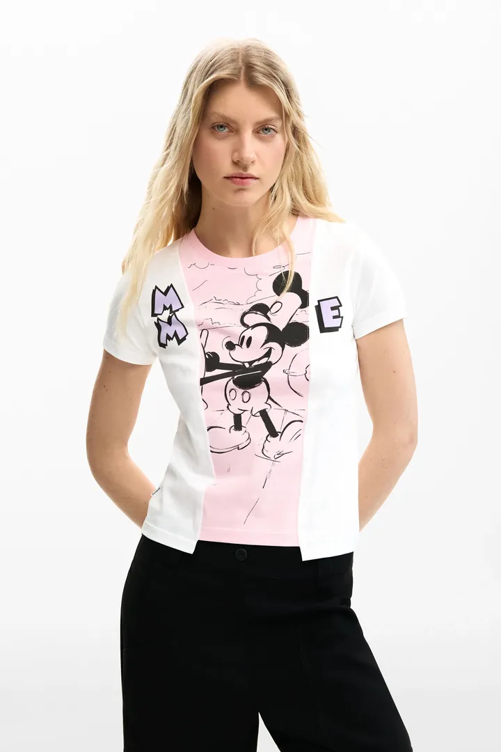 Desigual, Camiseta Mickey Mouse™ bicolor, Mujer, Algodon, Blanco, L