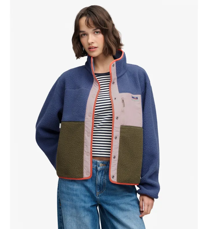 Superdry para mujer. W5012074A Forro polar Colour Block azul (L), Casual, Poliéster