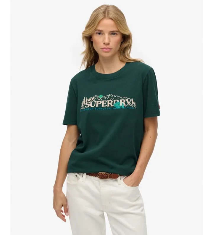 Superdry para mujer. W1011735A Camiseta Supply Co Relaxed verde (L), Casual, Algodón, Manga corta