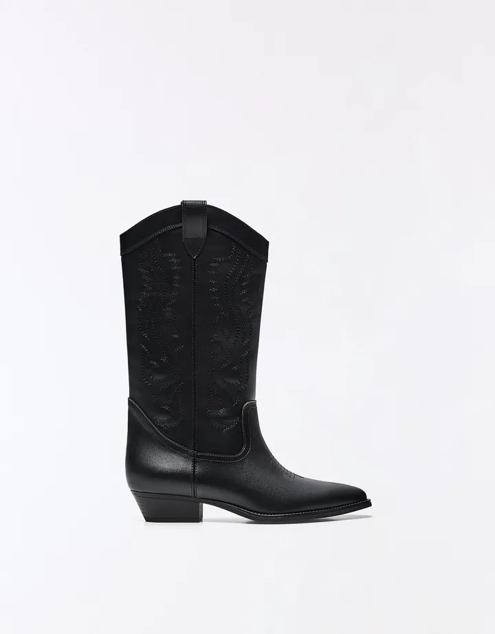 Bershka Bota Cowboy Plana Mujer 35 Negro