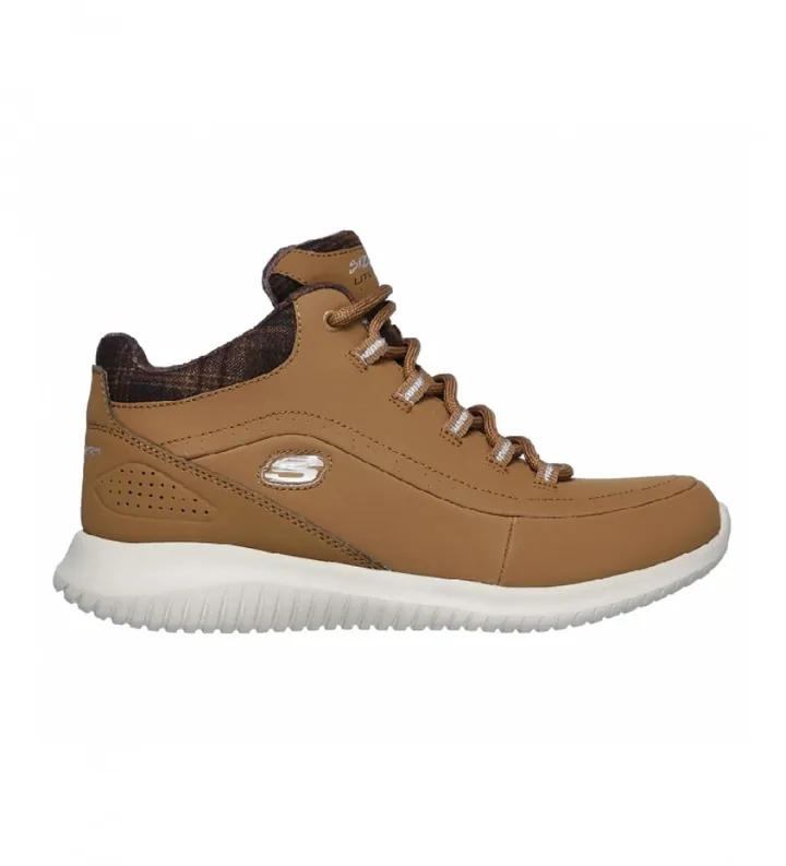 Skechers para mujer. 12918 Botines de piel Ultra Flex Just Chill marrón (35), Plano, Cordones, Casual, Deportivo
