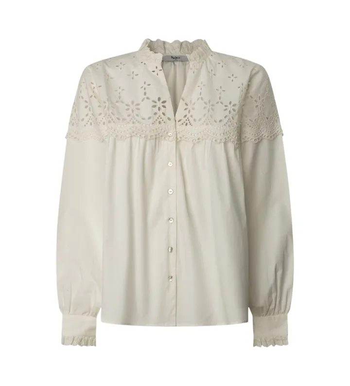 Pepe Jeans para mujer. PL305014 Blusa Bernadette blanco (M), Casual, Algodón, Manga larga