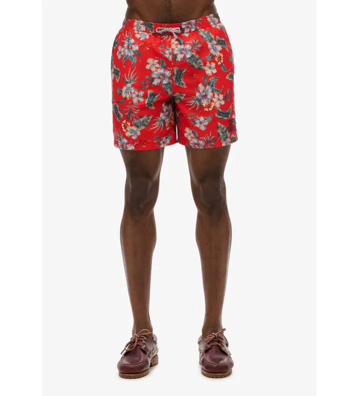 Superdry para hombre. M3010242A Bañador Hawaii rojo (M), Beachwear, Poliéster Reciclado, Sostenible