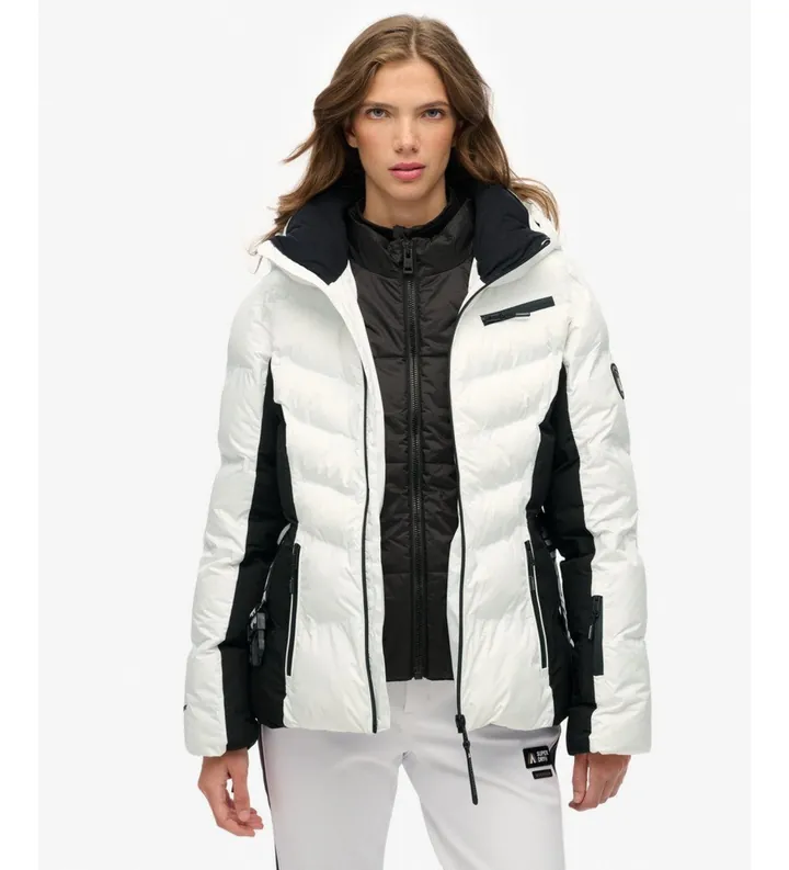 Superdry para mujer. WS110178A Chaqueta Luxe Ski blanco (L), Casual, Deportivo, Poliéster, Nieve