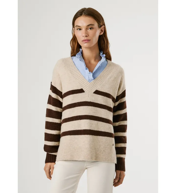 Pepe Jeans para mujer. PL7000023 Jersey Cecil Stripe beige (L), Casual, Acrílico