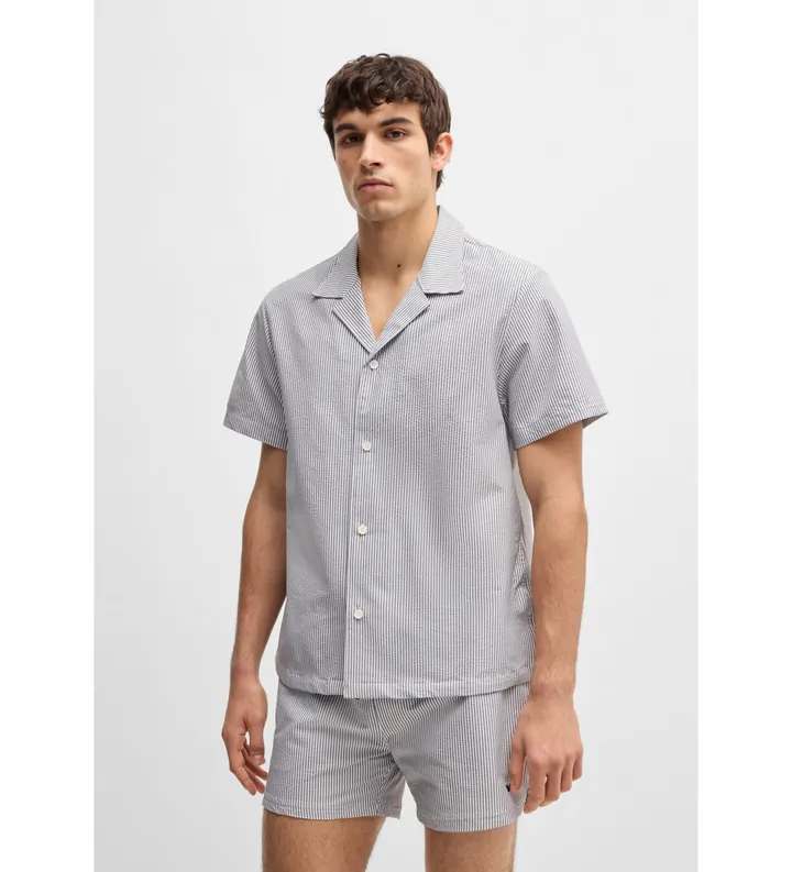BOSS para hombre. 50540037 Camisa playera regular fit en tejido de sirsaca marino (XXL), Casual, Manga corta, Sostenible, Algodón Recic