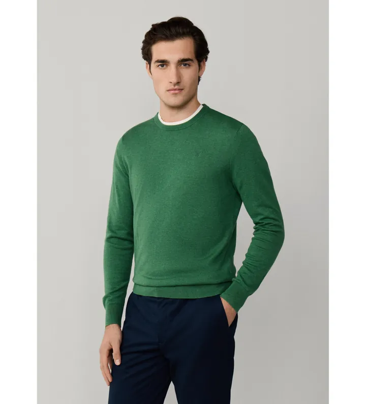 Hackett London para hombre. HM7000114 Jersey de seda verde (M), Casual, Algodón