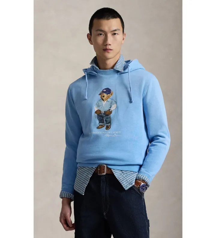 Polo Ralph Lauren para hombre. 710B14619001 Sudadera de felpa con Polo Bear azul (L), Casual, Algodón