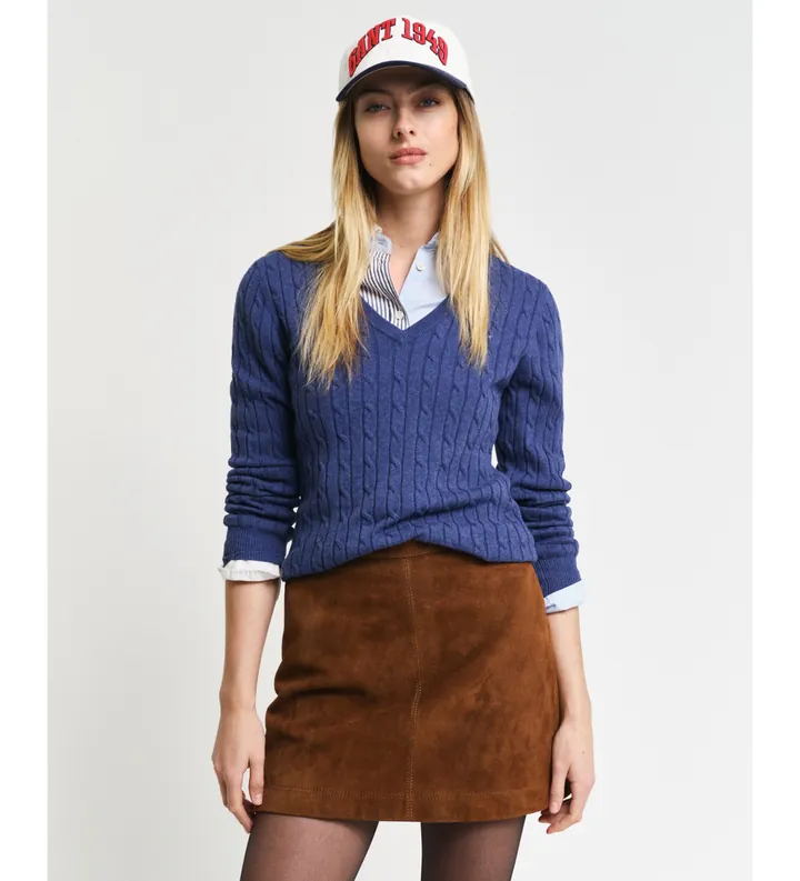 Gant para mujer. 4800101 Jersey de punto de ochos con cuello de pico en algodón elástico marino (M), Casual