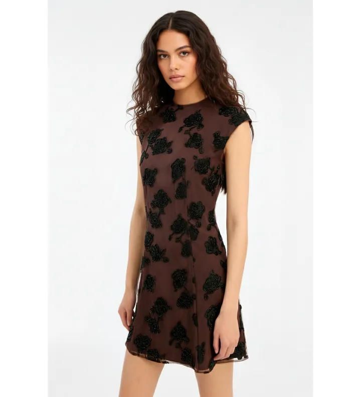 Rotate para mujer. 1155333088 Vestido Beaded Mini marrón (34), Fiesta, Sin mangas / Tirantes, Poliéster Reciclado, Sostenible