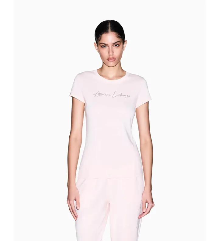 A|X Armani Exchange para mujer. XW001457AF10356U4104 Camiseta Entallada rosa (M), Casual, Algodón, Manga corta