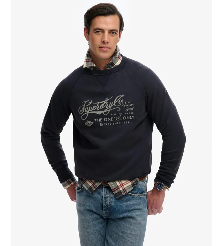 Superdry para hombre. M2014474A Sudadera Merchant Vintage Print marino (3XL), Casual, Algodón