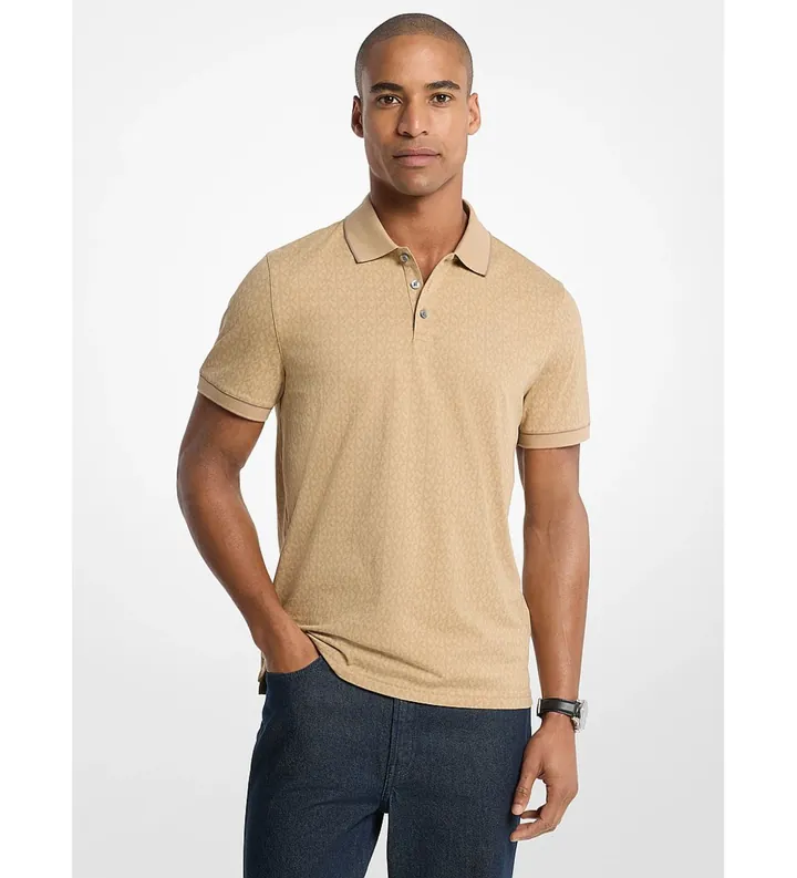 Michael Kors para hombre. CS650V848T Polo de punto liso de algodón con logotipo beige (L), Casual, Manga corta