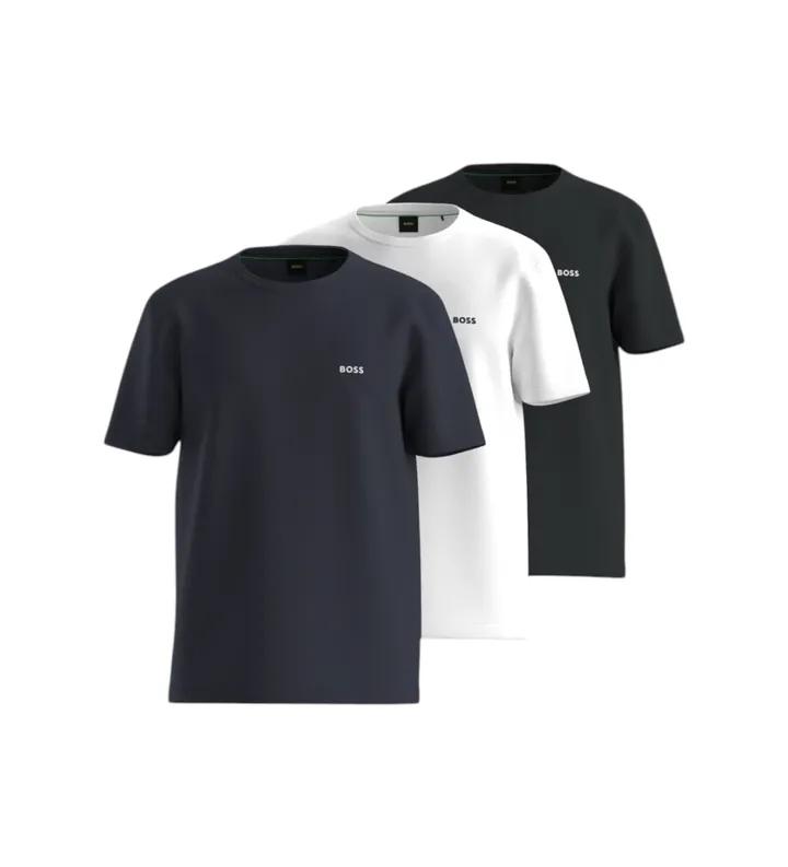 BOSS para hombre. 50559436 Pack 3 Camisetas Basic blanco, negro, marino (L), Casual, Multicolor, Algodón, Manga corta