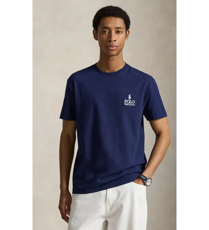 Polo Ralph Lauren para hombre. 710981136009 Camiseta de punto jersey Classic Fit marino (L), Casual, Algodón, Manga corta