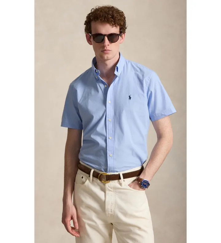 Polo Ralph Lauren para hombre. 710945315500 Camisa Custom azul (L), Casual, Algodón, Manga corta