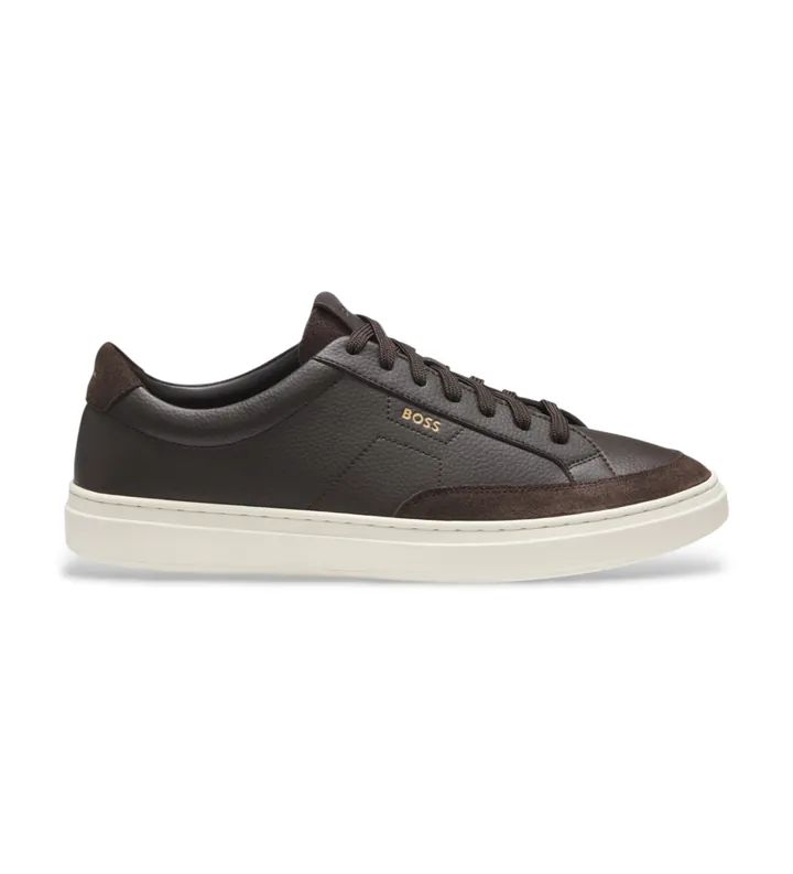 BOSS para hombre. 50568536 Zapatillas de piel Kieran Tenn marrón oscuro (39), Plano, Cordones, Casual