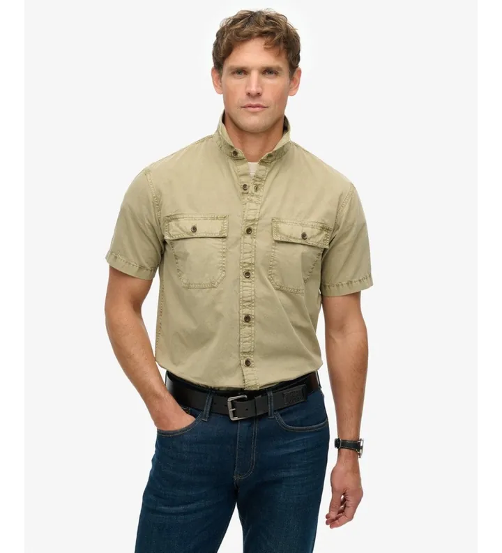 Superdry para hombre. M4010946A Camisa Military beige (L), Casual, Algodón, Manga corta