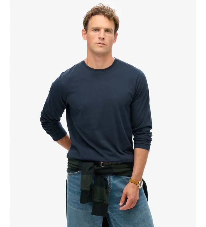 Superdry para hombre. M6010879A Camiseta Classic Essential marino (L), Casual, Algodón, Manga larga