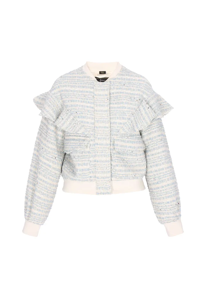 faina Chaqueta de entretiempo turquesa / blanco
