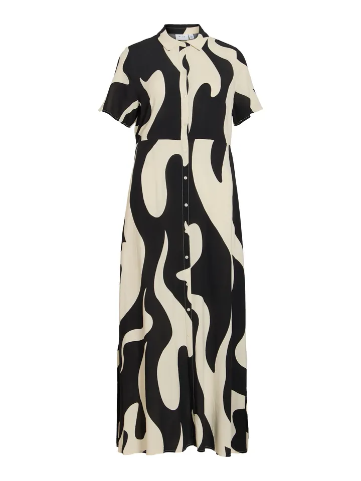 VILA Vestido camisero 'VIAya'  beige / negro