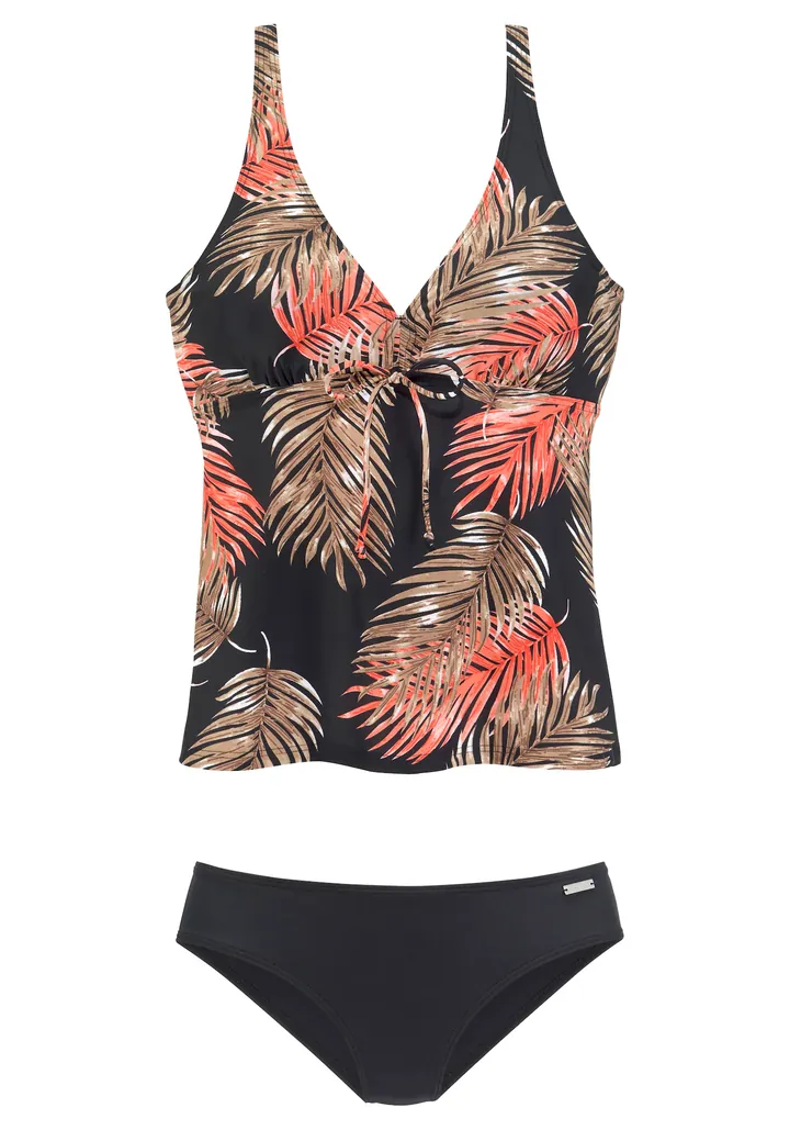 LASCANA Tankini marrón claro / albaricique / rojo anaranjado / negro / blanco
