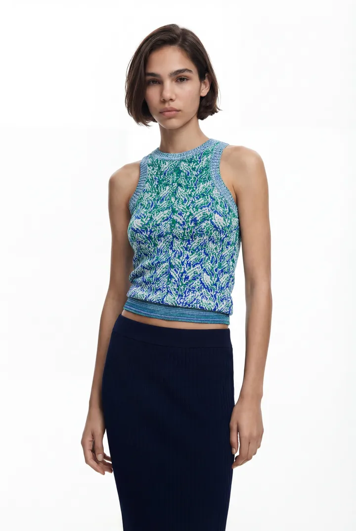 Desigual, Chaleco punto, Azul, L