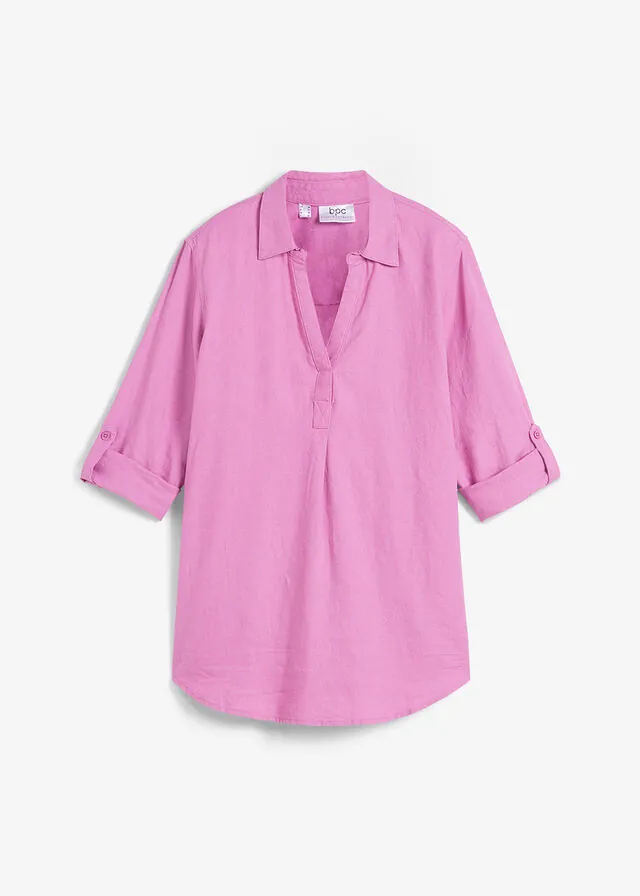 Blusa de mangas 3/4 con lino
