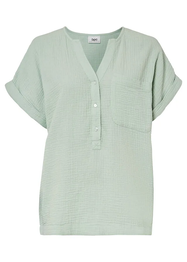 Blusa de muselina de manga corta de algodón puro
