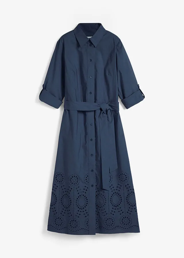 Vestido camisero con bordado calado