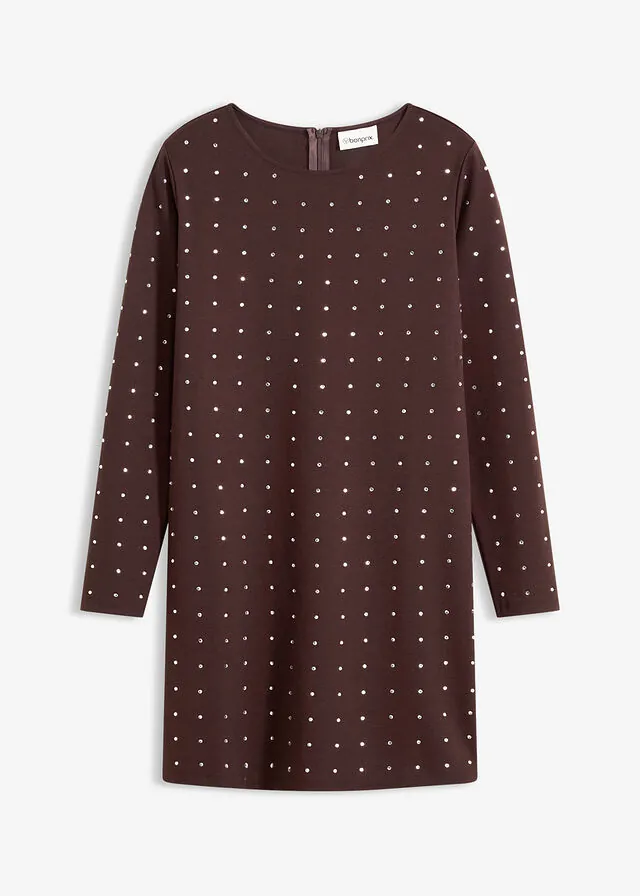 Vestido de punto con aplicaciones de piedras brillantes