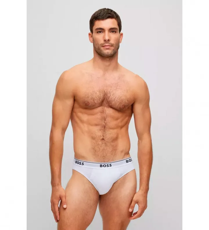 BOSS para hombre. 50475273 Pack de 3 slips logotipo blanco (S), Homewear, Algodón