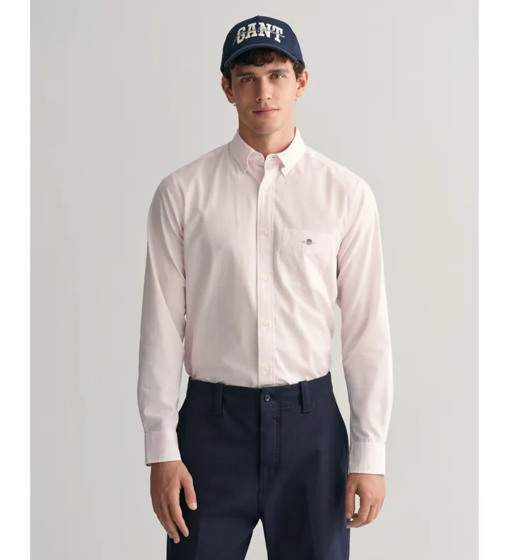 Gant para hombre. 3000140 Camisa de popelina Regular Fit Banker Stripe rosa claro (3XL), Casual, Algodón, Manga larga