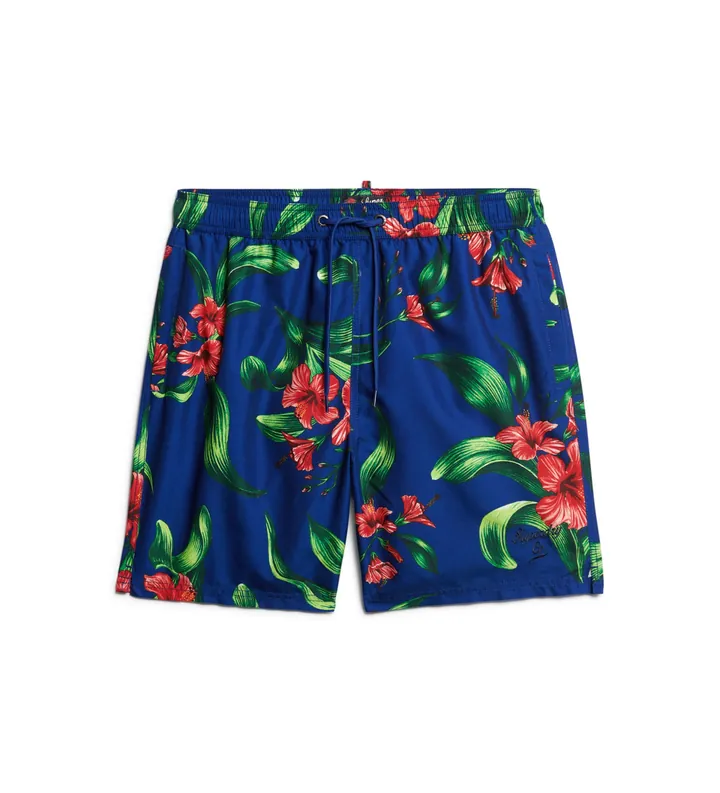 Superdry para hombre. M3010232A Bañador con estampado hawaiano marino (L), Beachwear, Poliéster Reciclado, Sostenible