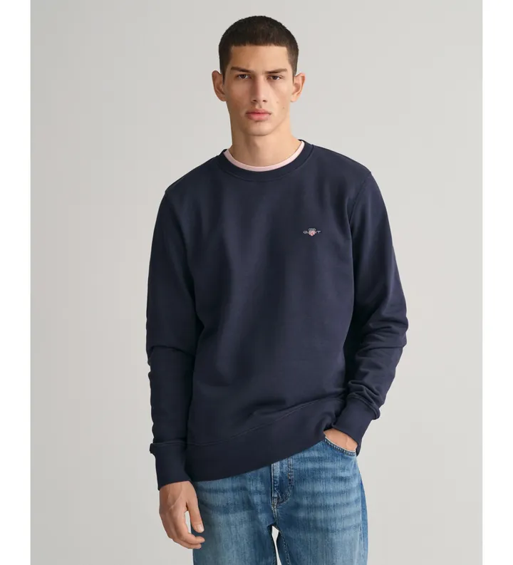 Gant para hombre. 2006065 Sudadera Shield de cuello redondo marino (L), Casual, Algodón, Manga larga