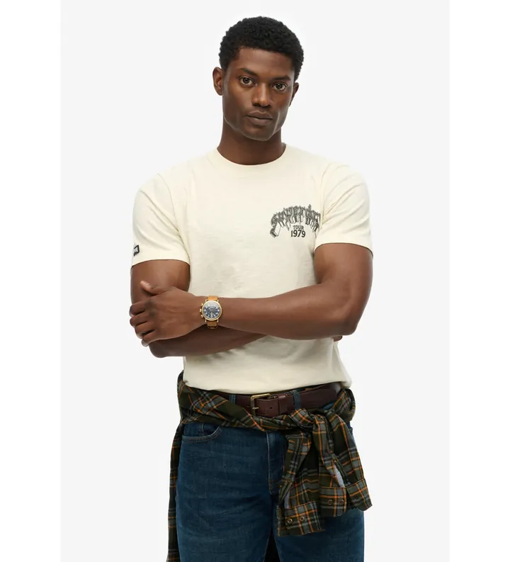 Superdry para hombre. M1012250A Camiseta Biker Rock Relaxed beige (L), Casual, Algodón, Manga corta