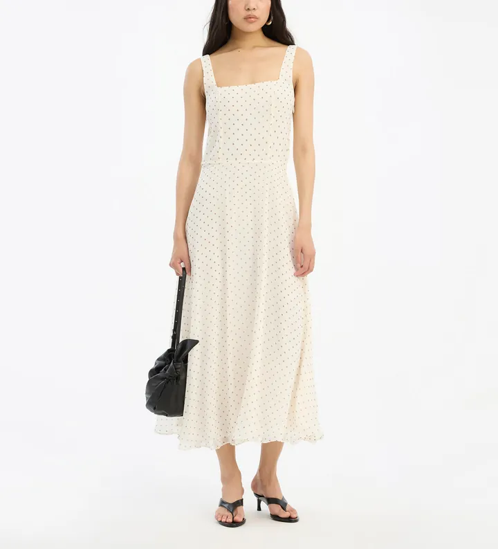 Rotate para mujer. 116021858 Vestido Chiffon Flared Midi beige (36), Casual, Poliéster Reciclado, Sostenible