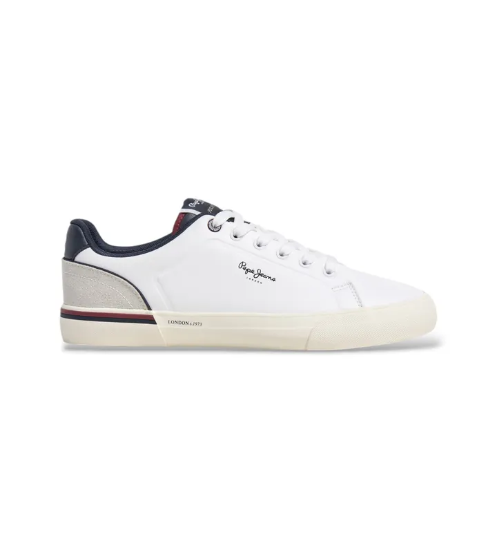 Pepe Jeans para hombre. PMS300011 Zapatillas Kenton Campus blanco (40), Plano, Cordones, Casual