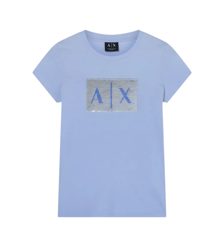 A|X Armani Exchange para mujer. 8NYTDLYJ73ZU9333 Camiseta Casual Premium glacial (L), Blanco, Algodón, Manga corta