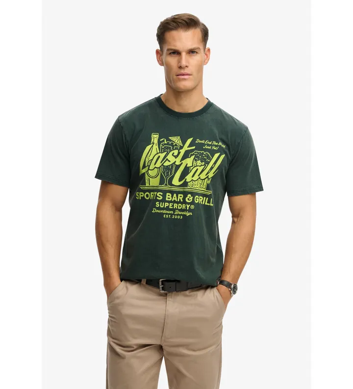 Superdry para hombre. M1012354A Camiseta Local Business verde (L), Casual, Algodón, Manga corta