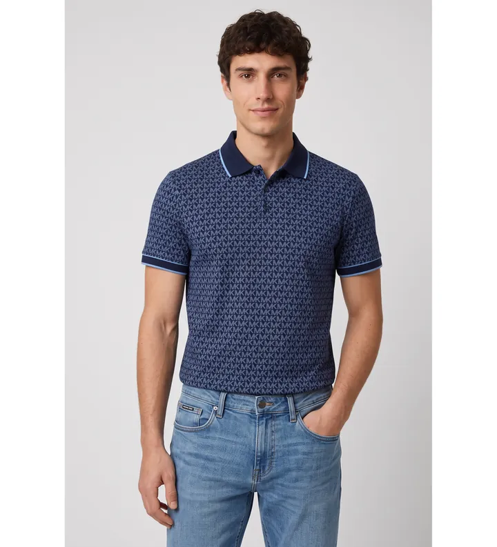 Michael Kors para hombre. CS650V848T Polo de punto liso de algodón con logotipo marino (L), Casual, Manga corta