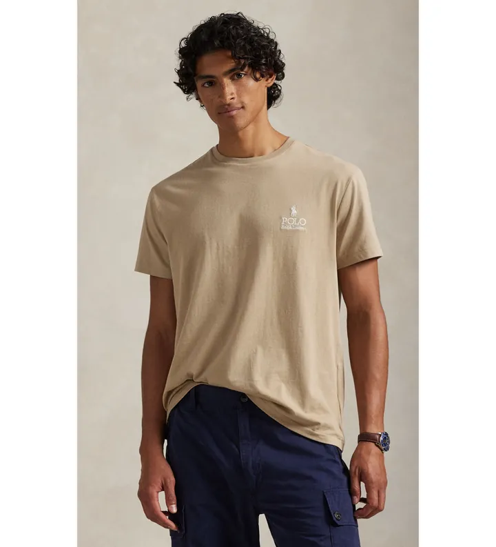 Polo Ralph Lauren para hombre. 710981136502 Camiseta de punto jersey Classic Fit beige (L), Casual, Algodón, Manga corta