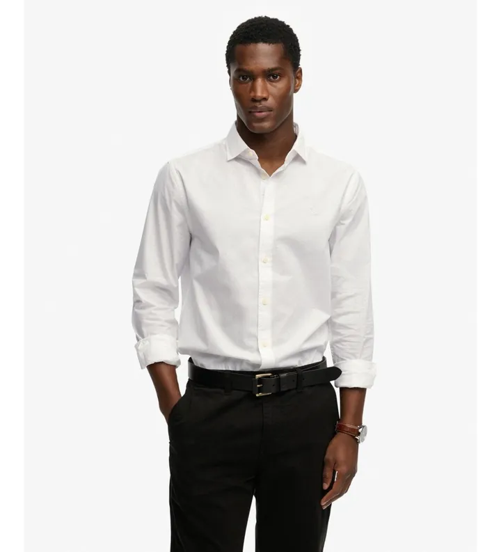 Superdry para hombre. M4011109A Camisa Cut Away Poplin blanco (L), Casual, Algodón, Manga larga