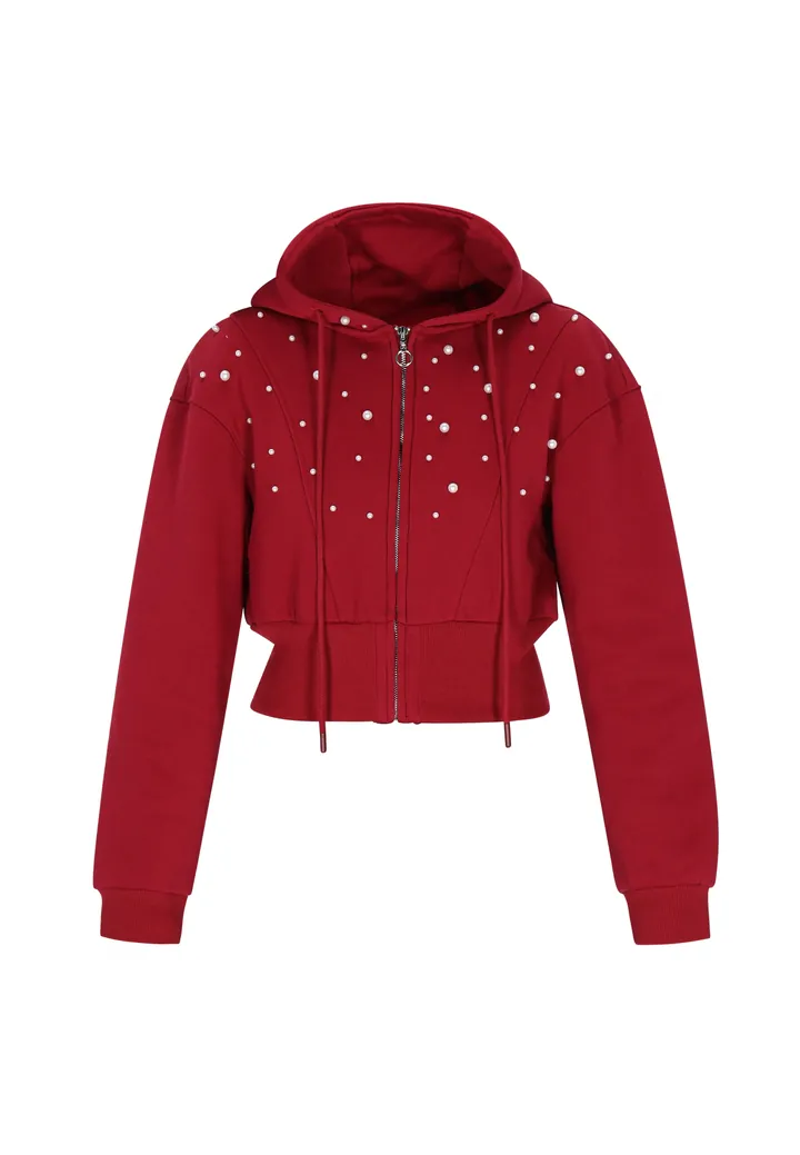 faina Sudadera con cremallera burdeos / blanco