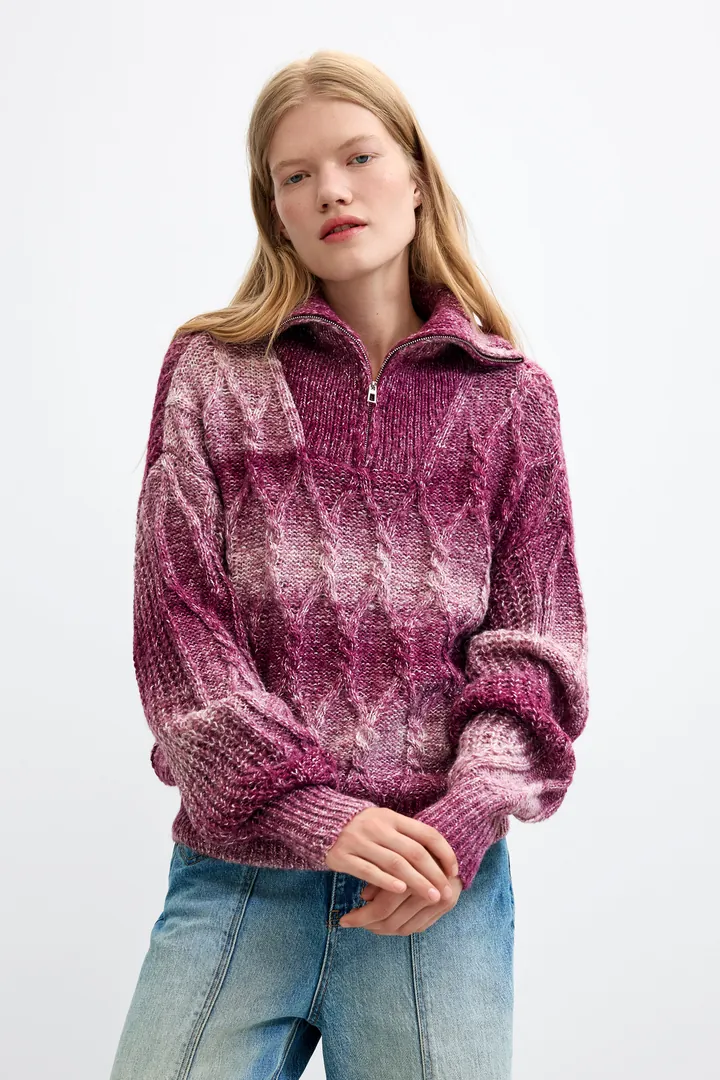 Desigual, Jersey punto grueso cremallera, Mujer, Rojo, L
