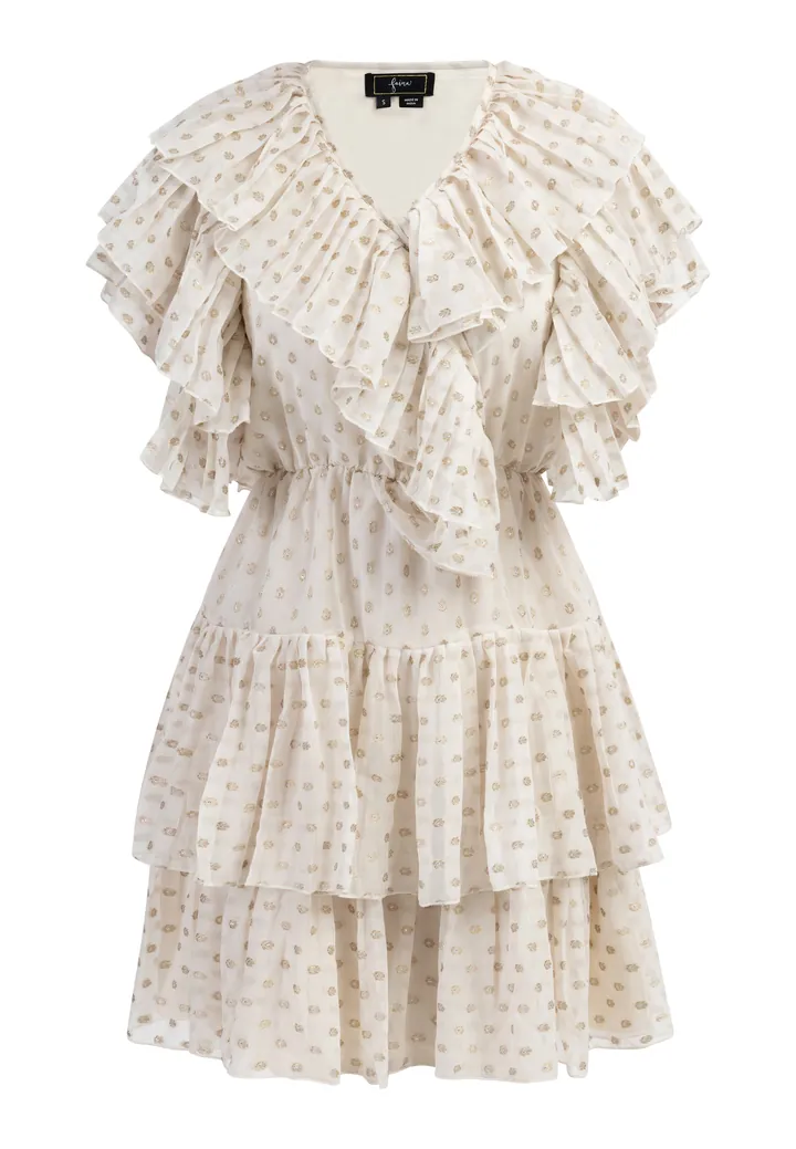 faina Vestido 'Minya' oro / gris plateado / blanco lana