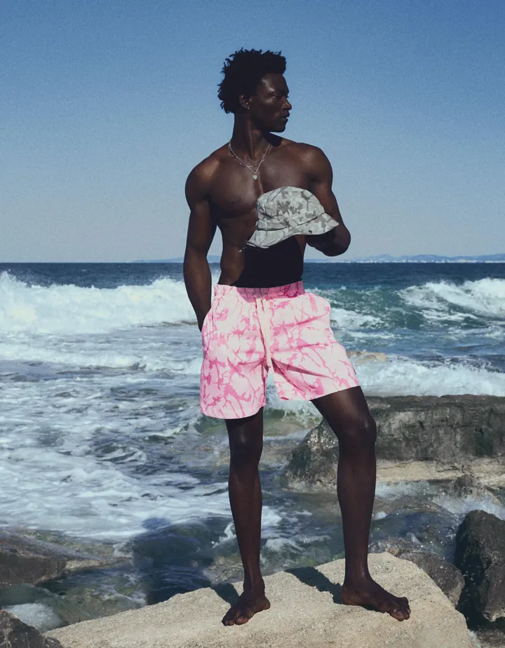 Bershka Bañador Print Hombre L Rosa