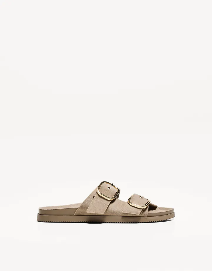 Bershka Sandalia Plana Hebillas Mujer 35 Arena